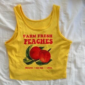 Yellow Crop Top with Peaches Graphic